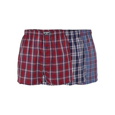 Three pack of navy and red woven boxers